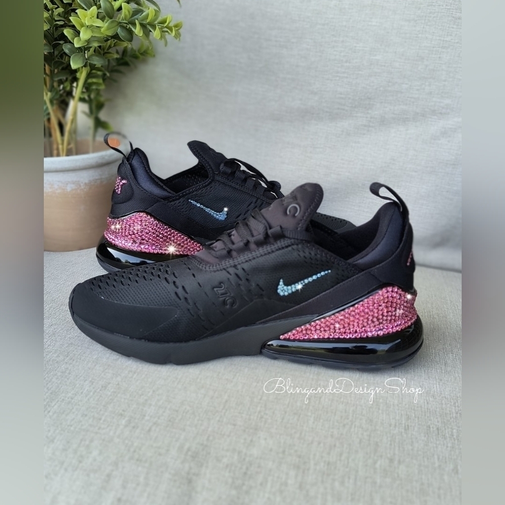 Bling Women's Nike Air Max 270 Black Sneaker made with Swarovski Crystals Custom - Picture 7 of 7